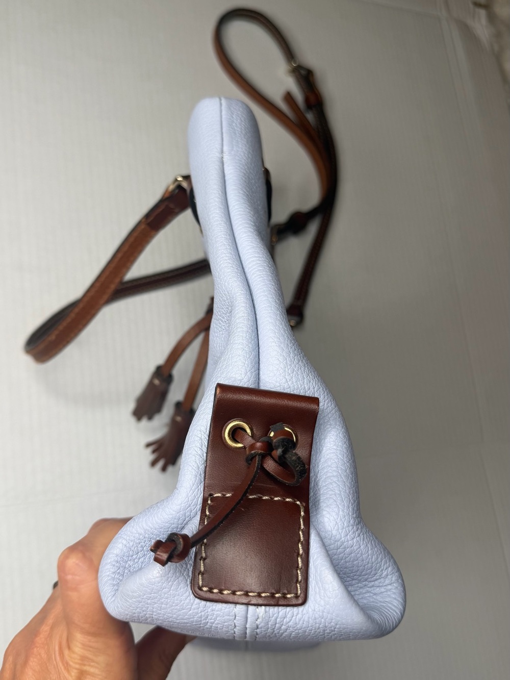NWOT Dooney & Bourke Wakefield Pale / Sky Blue Pebbled Leather Tassel Tote - Picture 7 of 17